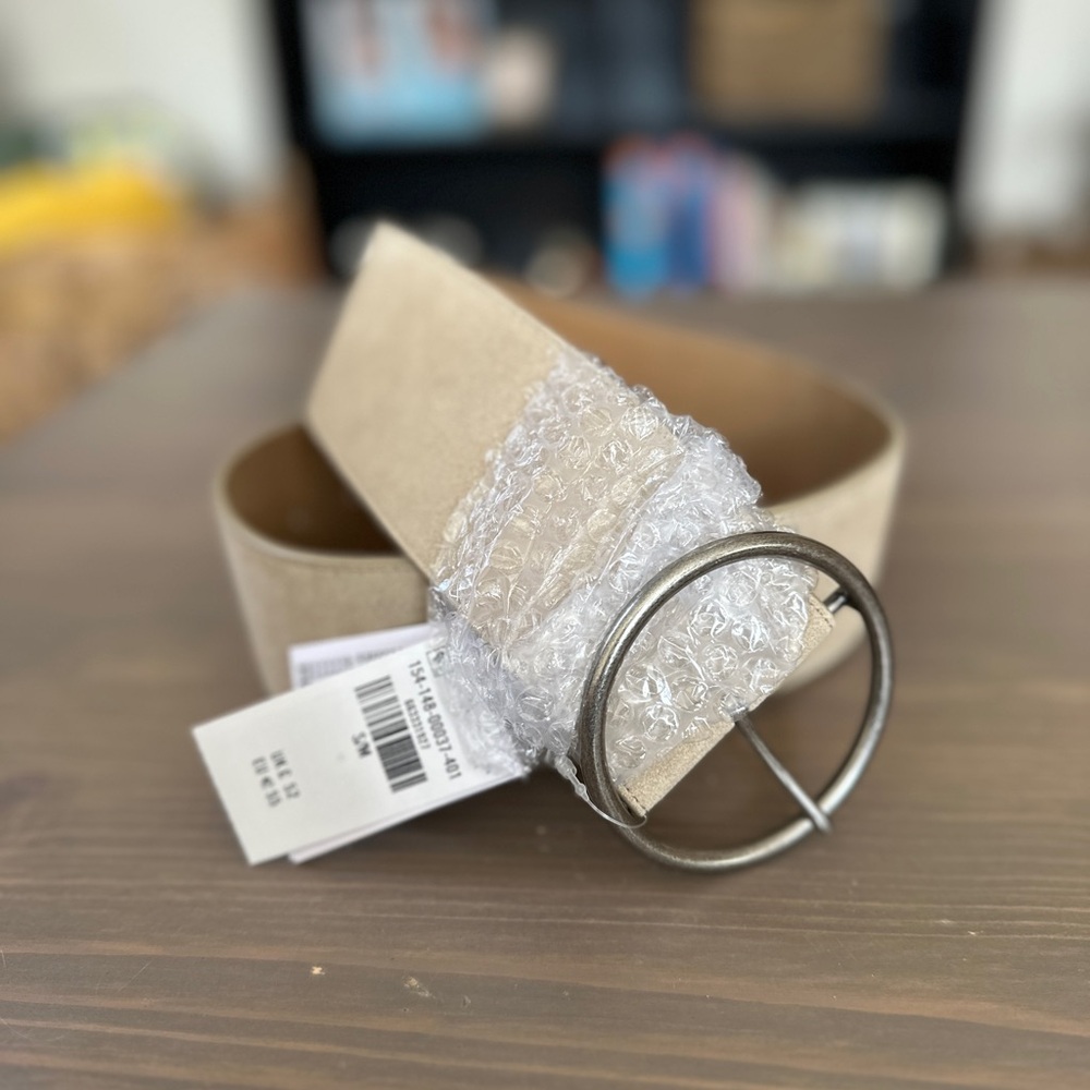 Abercrombie & Fitch Beige Wide Belt with Round Metal Buckle
